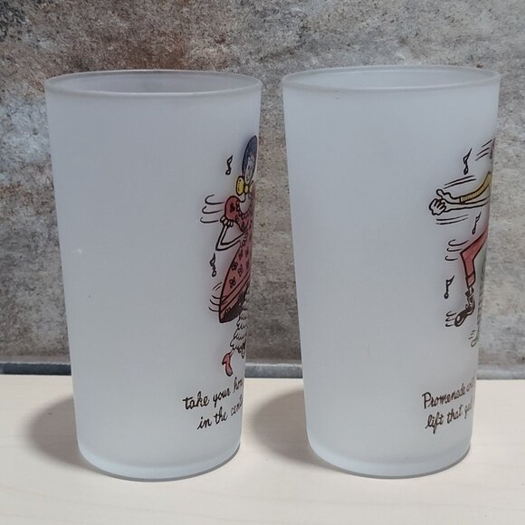 Vintage Square Dance Highball Federal Frosted Glass Tumblers Set of 2 - Picture 3 of 10